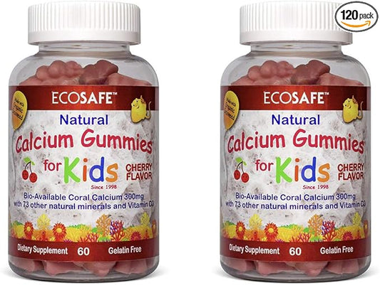 Coral Calcium Vitamin D3 Kids Gummy, 300 mg 800 IU D3-60 Gummies (2 Pack)