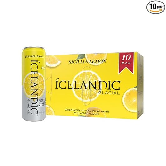 Icelandic Glacial Sparkling Water, Sicilian Lemon, 330 ml / 11.1 Fl Oz Cans (Pack of 10)