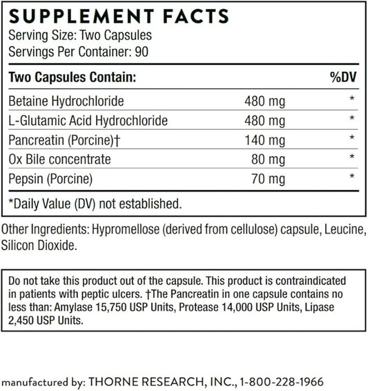 THORNE Advanced Digestive Enzymes (Formerly Bio-Gest) - Blend of Digestive Enzymes to Aid Digestion - Gut Health Support with Pepsin, Ox Bile, Pancreatin - 180 Capsules - 90 Servings