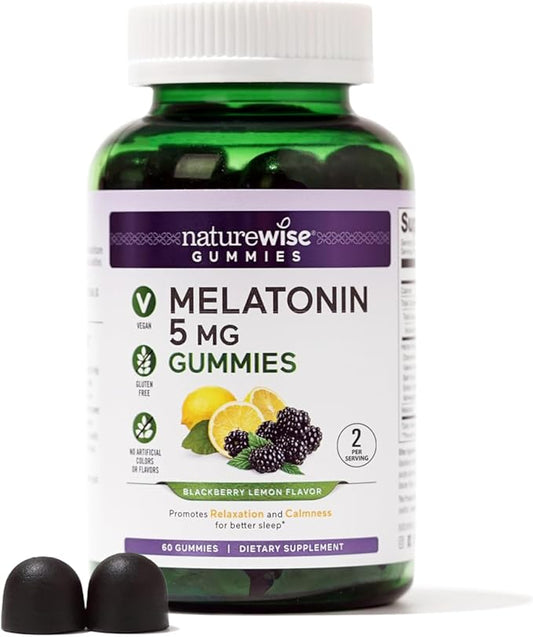 NatureWise Melatonin Gummies 5mg + 60 Gummies[1-Month Gummies[1-Month Supply]