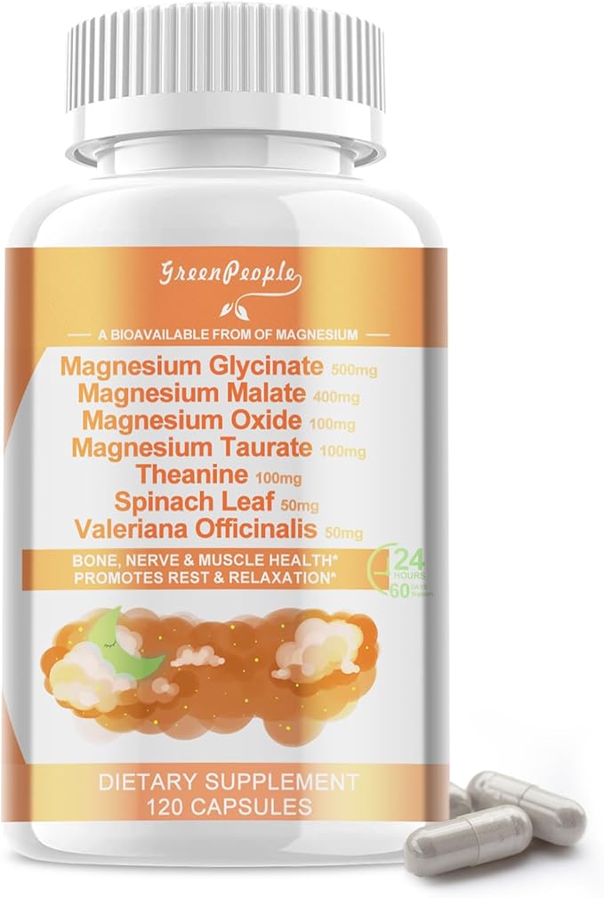 Magnesium Glycinate 500mg Capsules, with Malate, D3 | 6 Kinds 120 Capsules