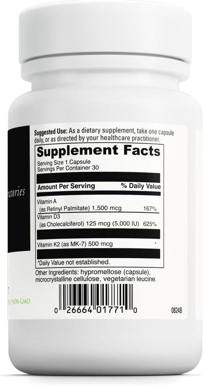 DAVINCI Labs ADK - Helps Support Bone, Heart & Immune Health* - Dietary Supplement with Vitamins A, D3 & K2 (as MK-7) - Vegetarian, Gluten Free & Soy Free - 30 Capsules