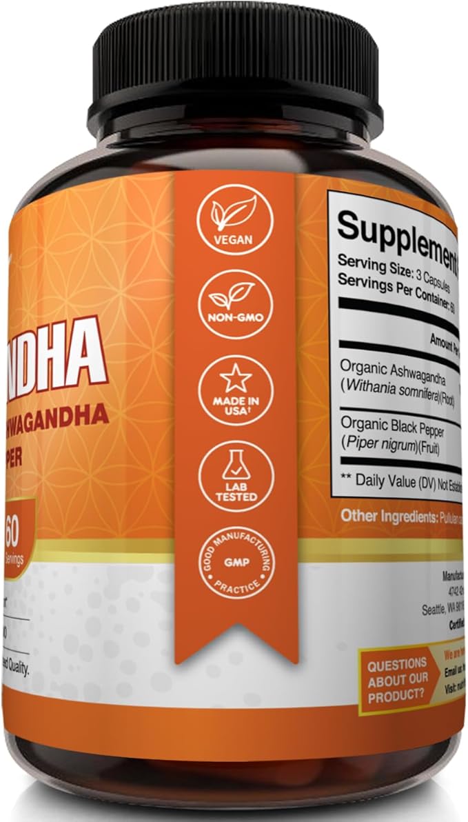 NutriFlair Organic Ashwagandha Root Extract 1950mg, 180 Capsules