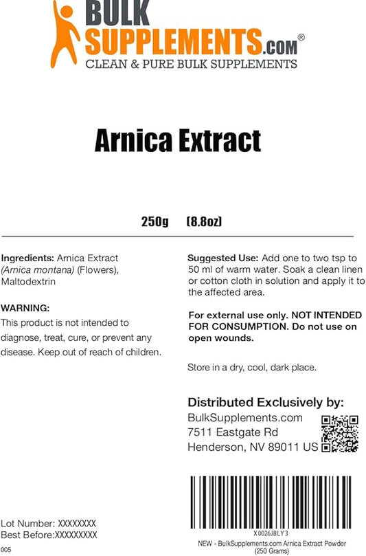 BulkSupplements.com Arnica Powder - Arnica Montana Powder, from Dried Arnica Flower - Arnica Flower Powder, Servings Vary, 250g (8.8 oz) (Pack of 1)
