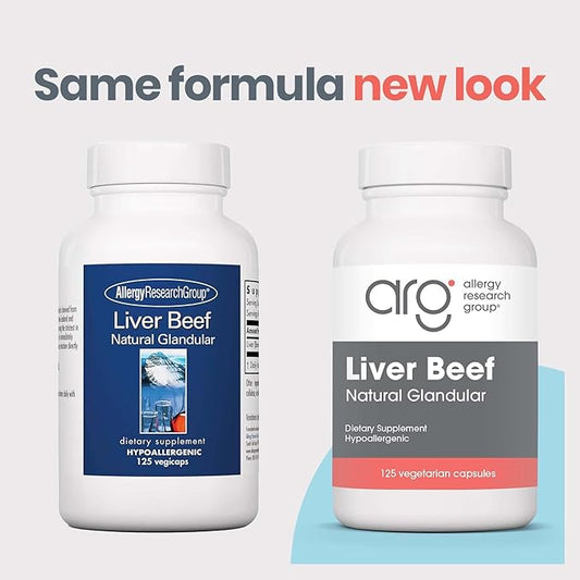 Allergy Research Group Beef Liver Supplement - Liver Function Support, Grass-fed Beef Liver Capsules 1000mg, Glandular Beef Liver Vitamins - 125 Count