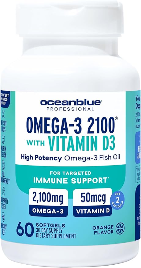 Oceanblue Omega-3 2100 Advanced Wellness Bundle – Vitamin D3 & Turmeric – High Potency Fish Oil for Heart, Joint & Immune Support – 2-Pack
