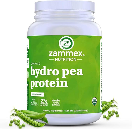 Zammex Organic Pea Protein Powder, 27g 100% Vegan 2.62lbs, Natural