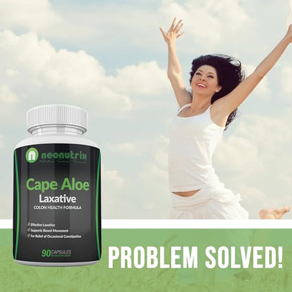 Cape Aloe Natural Laxatives for Constipation Relief- Promotes Healthy Bowel Movement- Supplement for Men & Women - Herbal Detox - 90 Capsules - Made in The USA by Neonutrix