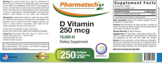 Vitamin D3 10000 IU, 250 mcg, 250 Softgels