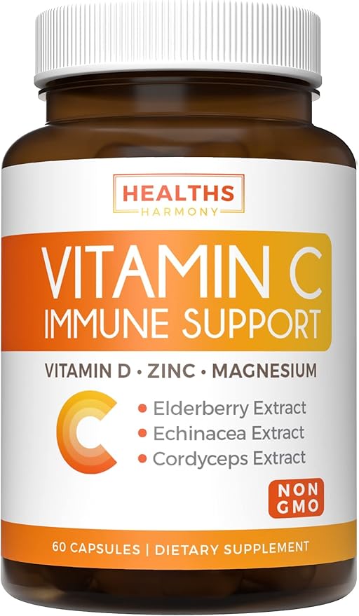 Immune Support Supplement (Non-GMO) Elderberry Vitamin 500mg Immune 60 Vegetarian