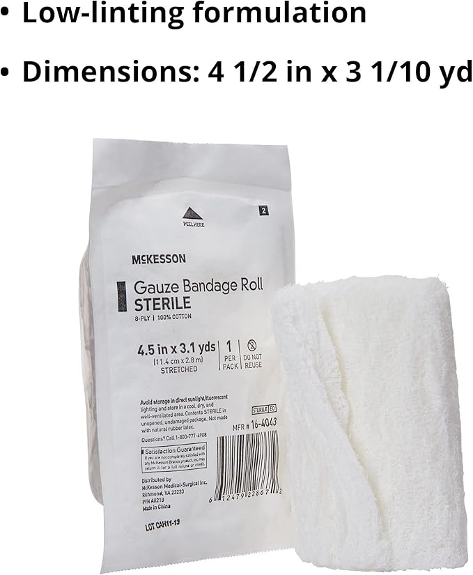 McKesson Gauze Bandage Rolls, Sterile, 6-Ply, 4 1/2 1/2 in 3 1/10 1/10 yds, 1 Count