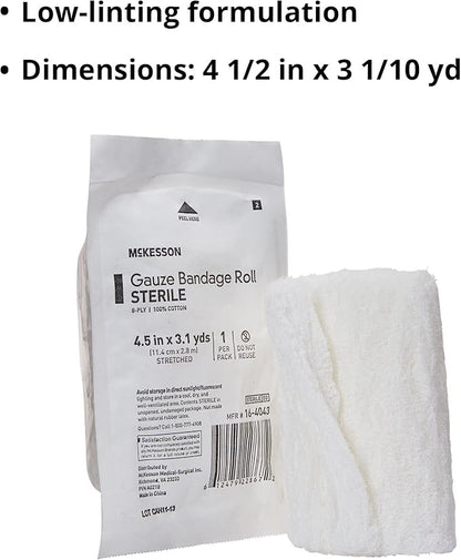 McKesson Gauze Bandage Rolls, Sterile, 6-Ply, 4 1/2 1/2 in 3 1/10 1/10 yds, 1 Count