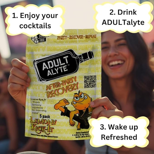 After Alcohol Aid Wellness Vitamins I Restore Better Mornings I Dihydromyricetin DHM & B Vitamins Complex I Antioxidants Supplement and Liver Support I 5 Powder Stick Drink Packets I Lemony Kick-It
