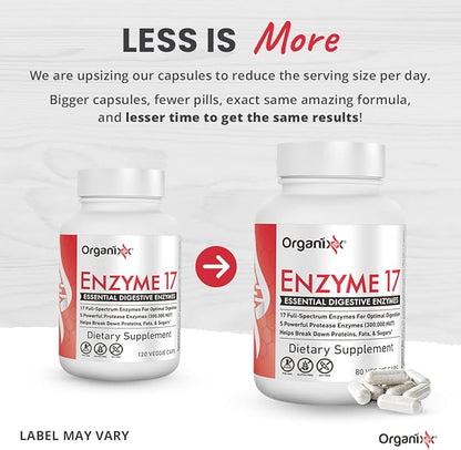Organixx Enzyme 17 Essential Digestive Enzymes, 80 Veggie