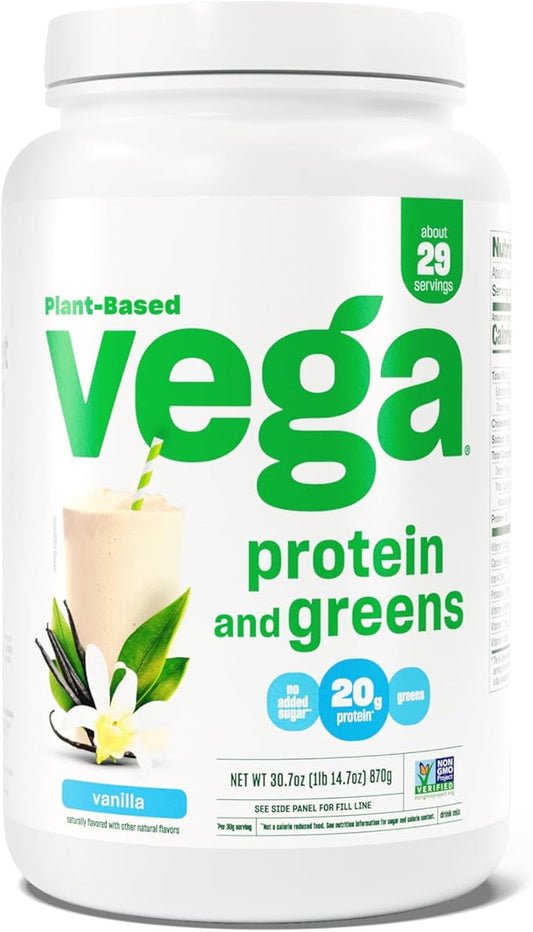 Vega Protein and Greens Protein Powder, Vanilla 20g Plant 1.9lbs