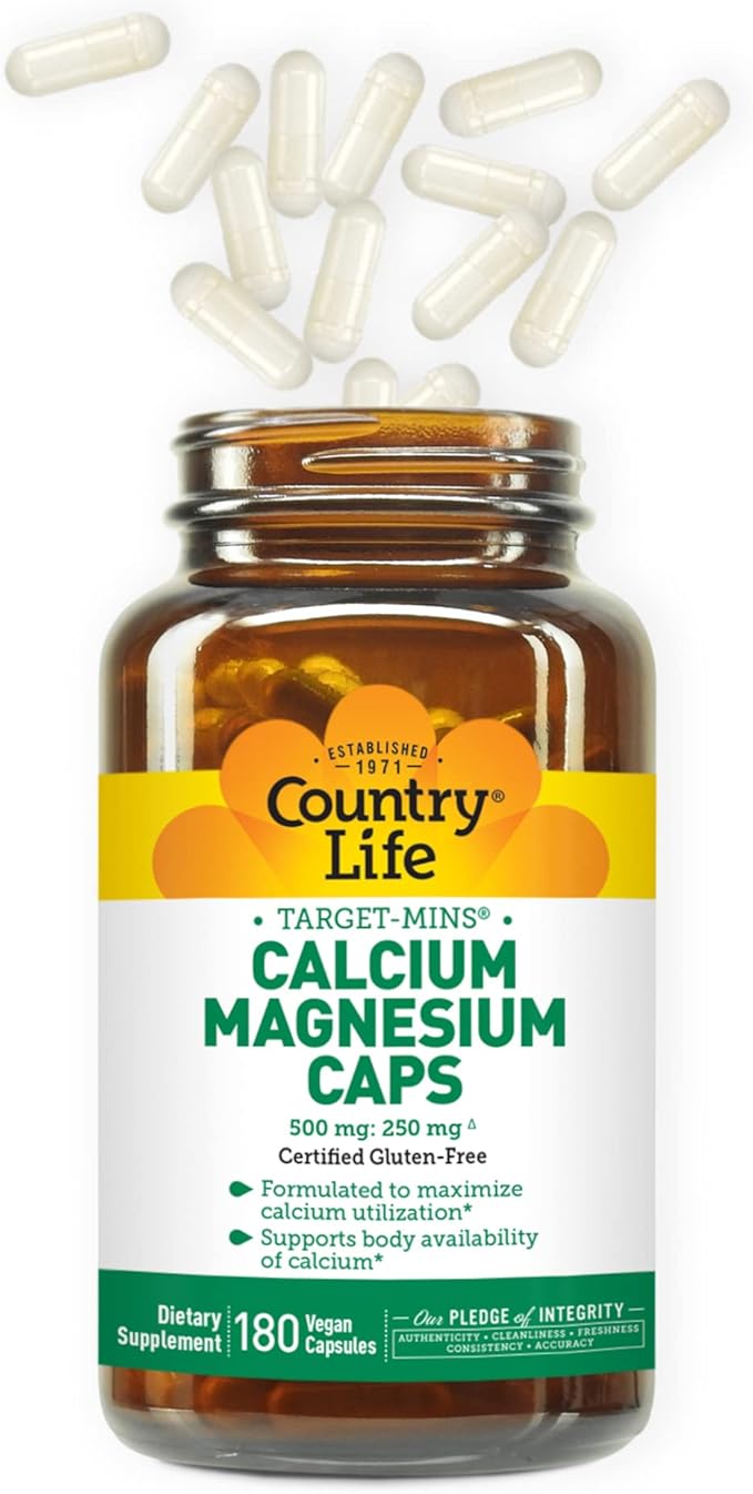 Country Life Target-Mins Calcium Magnesium Caps, 500mg: 250mg, 250mg, 180 180 Vegan