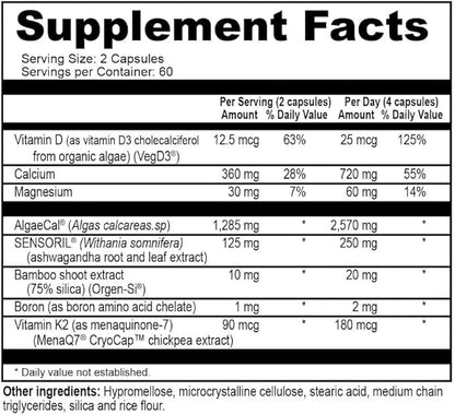 NatureCity True-Osteo Bone Support Supplement – Plant-Based Formula with AlgaeCal Calcium, Magnesium, Vitamin D3, K2 & Silicon | Gentle on Stomach (120 Veggie Capsules)