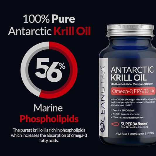 100% Pure Krill Oil 1000mg, Omega 3, Highest 56% Phospholipids,