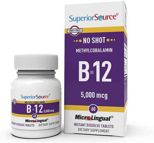 Superior Source No Shot Vitamin B12 5000 mcg, 60 Count, B12, Supports