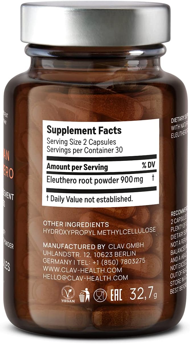 CLAV® Siberian Ginseng 900mg Eleuthero 60 Ginseng