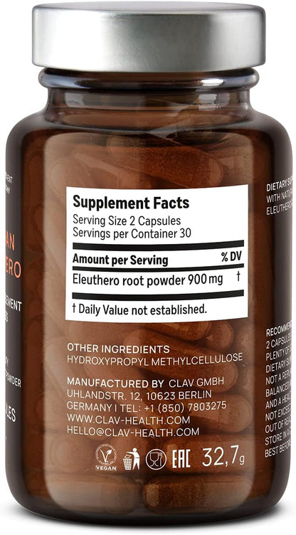CLAV® Siberian Ginseng 900mg Eleuthero 60 Ginseng