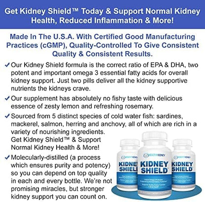 Kidney Shield 120 Caps Kidney Supplement to Support Normal Kidney Function and Support Kidney Health for Kidney Cleanse Omega 3 - (3 Pack)