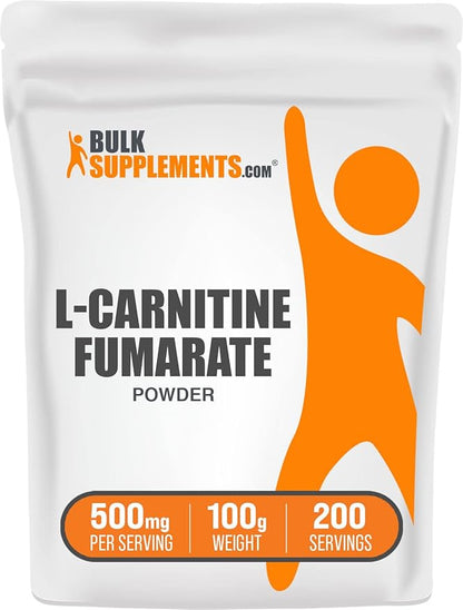 BulkSupplements.com L-Carnitine Fumarate Powder - Carnitine Supplement, Carnitine Powder, L-Carnitine 500mg - Gluten Free, 500mg per Serving, Gluten Free, 100g (3.5 oz) (Pack of 1)
