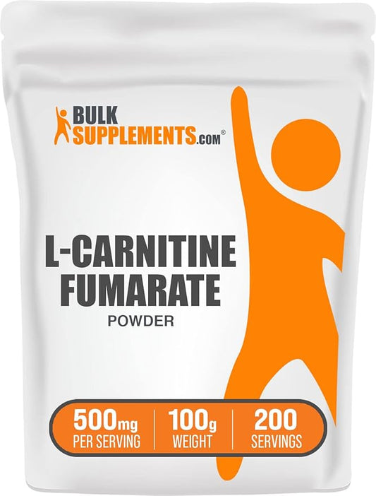 BulkSupplements.com L-Carnitine Fumarate Powder - Carnitine Supplement, Carnitine Powder, L-Carnitine 500mg - Gluten Free, 500mg per Serving, Gluten Free, 100g (3.5 oz) (Pack of 1)