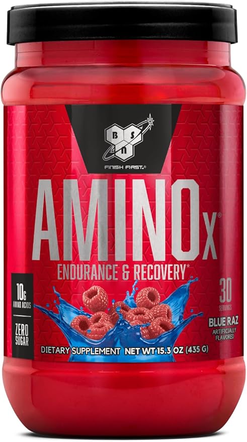 BSN Amino X Muscle Recovery & Endurance Powder with BCAAs, Intra Workout Support, 10 Grams of Amino Acids, Keto Friendly, Caffeine Free, Flavor: Blue Raz, 30 Servings (Packaging May Vary)