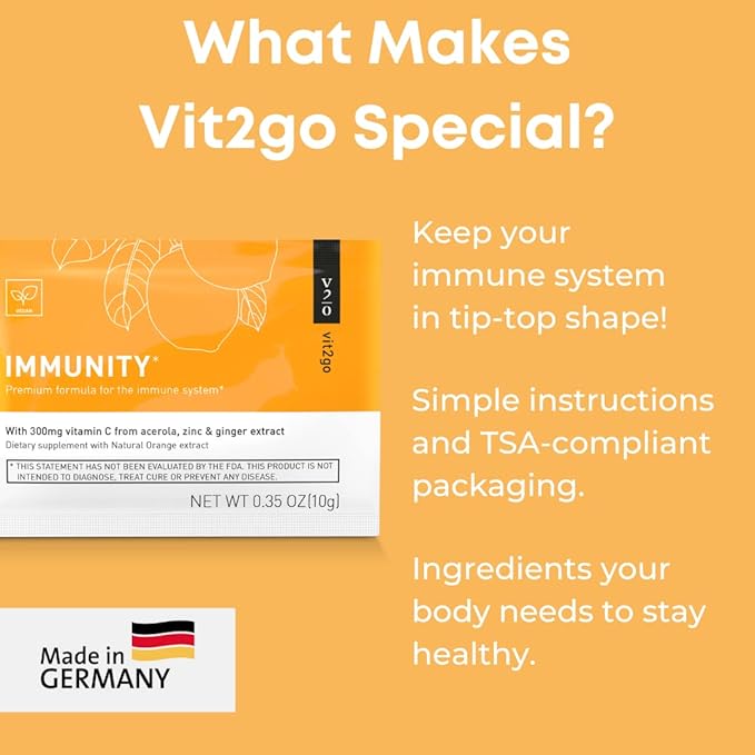 Immunity Booster Powder, Easy to Use Vegan Immune Booster with Vitamin D, A, B, C, & K, NRV Zinc, Plus Ginger Extract (30 Pack)