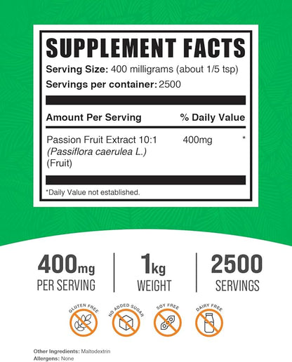BulkSupplements.com Passion Fruit Extract Powder - Passion Fruit Supplement, Passion Fruit Powder - Gluten Free & No Added Sugar, 400mg per Serving, 1kg (2.2 lbs) (Pack of 1)