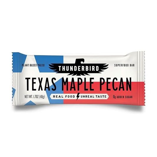 Thunderbird Bars Energy Snack, Gluten-Free with Protein, Healthy Real Food, Vegan Paleo Non-GMO, No Added Sugar, Texas Maple Pecan Flavor (12 Count, 1.7 oz. Bars)