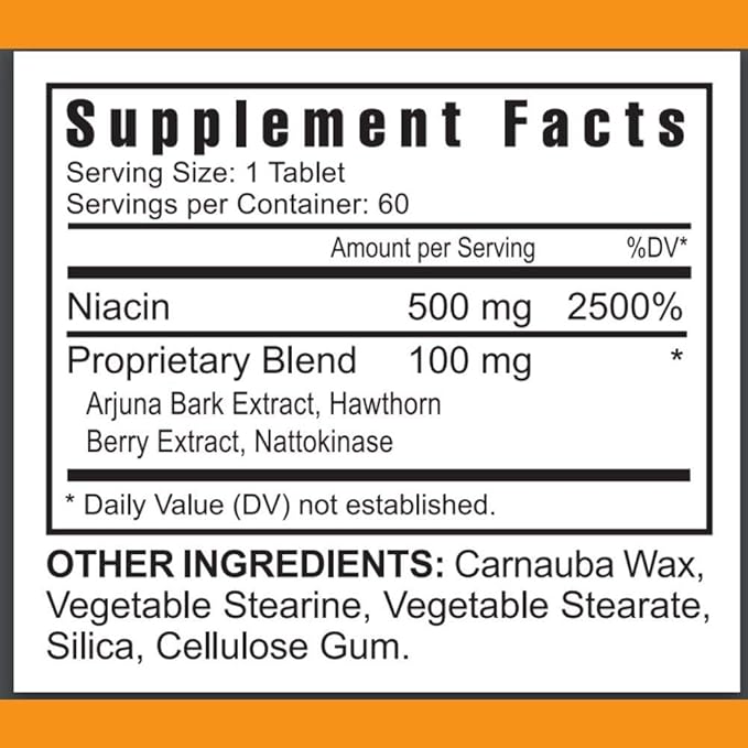 Youngevity Ultimate Niacin Plus™ - 500 mg with Proprietary Blend of Arjuna Bark, Hawthorn Berry, & Nattokinase - 60 Tablets (Pack of 1)