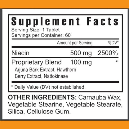 Youngevity Ultimate Niacin Plus™ - 500 mg with Proprietary Blend of Arjuna Bark, Hawthorn Berry, & Nattokinase - 60 Tablets (Pack of 1)