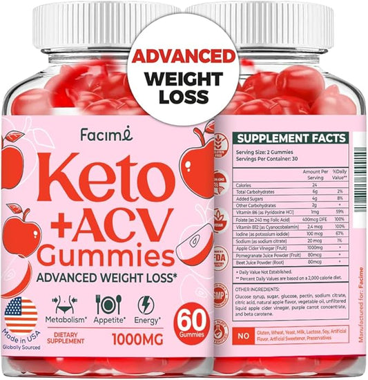 Premium Keto Acv Gummies - Apple Cider Vinegar Gummies - 1000MG with Superfoods, Vegan Non GMO, Made in USA, 60 Gummies 1 Month Supply