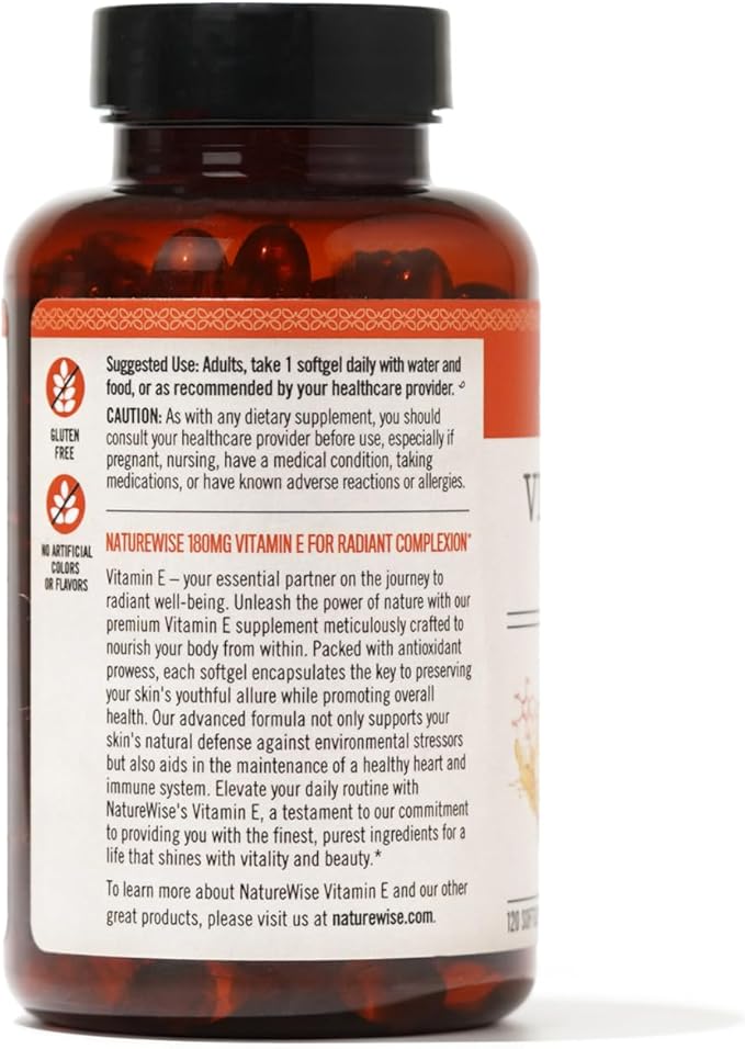 NatureWise Vitamin E 400 IU Softgels (180mg DL-Alpha) 4-Month Supply, 120 Count