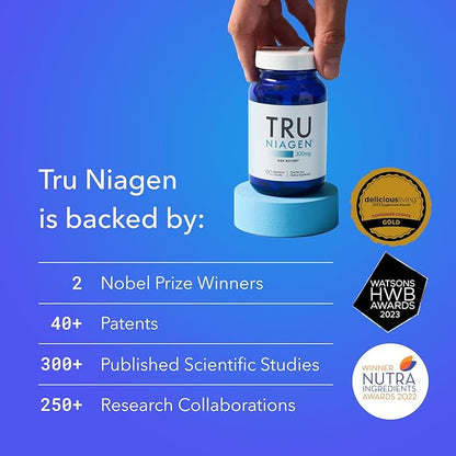 TRU NIAGEN Patented NAD Supplement for Anti Aging and Cell Regeneration, 300 mg Niagen, 90 Servings | Supports Cellular Energy, Brain, Muscle | Nicotinamide Riboside (NR) Take 1 Daily | 2 Bottles