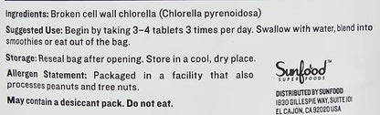 Sunfood Superfoods Chlorella Tablets - Chlorophyll, Chlorella Supplement, Chlorophyll Pills, Broken Cell Wall Algae Capsules, Non GMO, Vegan - 2 oz Bag