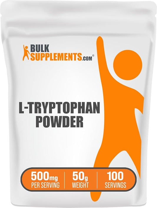 BulkSupplements.com L-Tryptophan Powder - L-Tryptophan 500mg, Tryptophan Supplement - Amino Acid Supplement, Gluten Free, 500mg per Serving, 50g (1.8 oz) (Pack of 1)