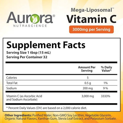 Aurora Nutrascience, Mega-Liposomal Vitamin C, 3,000 16 oz (480 mL)