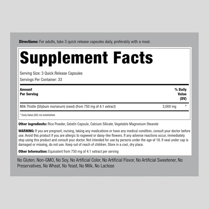 Piping Rock Milk Thistle Supplement 3000mg 100 Capsules