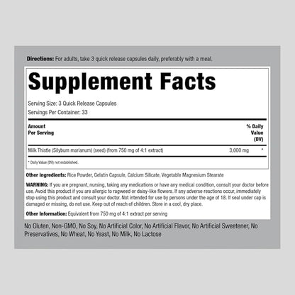 Piping Rock Milk Thistle Supplement 3000mg 100 Capsules