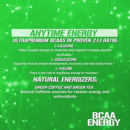 EVL BCAAs Amino Acids Powder - Rehydrating BCAA Powder Post Workout Recovery Drink with Natural Caffeine - BCAA Energy Pre Workout Powder for Muscle Recovery Lean Growth and Endurance - Green Apple