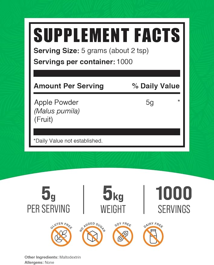 BulkSupplements.com Apple Powder 5g per 5kg (11 (11 lbs) 5)