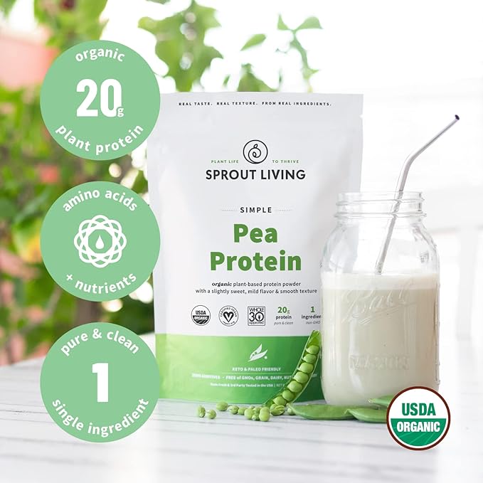 Sprout Living Organic Pea Protein Powder, 20 Grams (2 Pound)