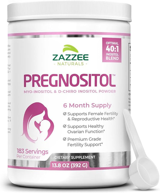 Zazzee PREGNOSITOL Powder, 6 Month Supply, Myo-Inositol and D-Chiro-Inositol 40:1 Fertility Blend, Free Scoop for Exact Dosage, Premium Balanced Formula, 183 Servings, Vegan, All-Natural and Non-GMO