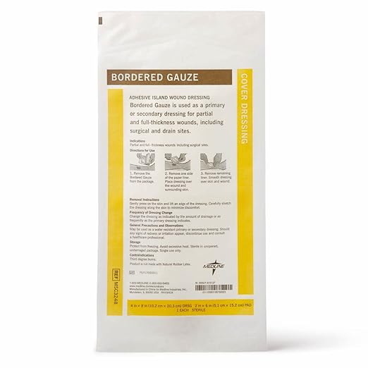 Medline Sterile Bordered Gauze, 4" x 8" with 2" x 6" Pad 15)