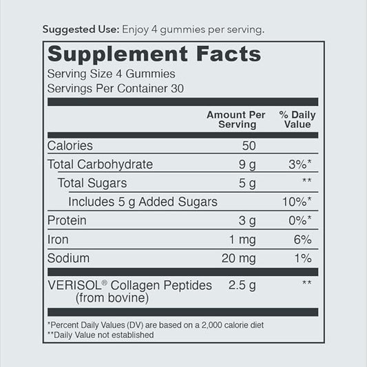 Vital Proteins Collagen Gummies, 2.5g of Clinically-Tested Collagen for Hair, Skin, Nails & Wrinkles, 120 ct Bottle, Pack of 2, Grape Flavor