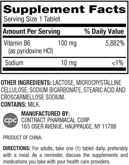 Earth's Splendor Energy Supplement Vitamin B6 (100mg, 250 250 Tablets)