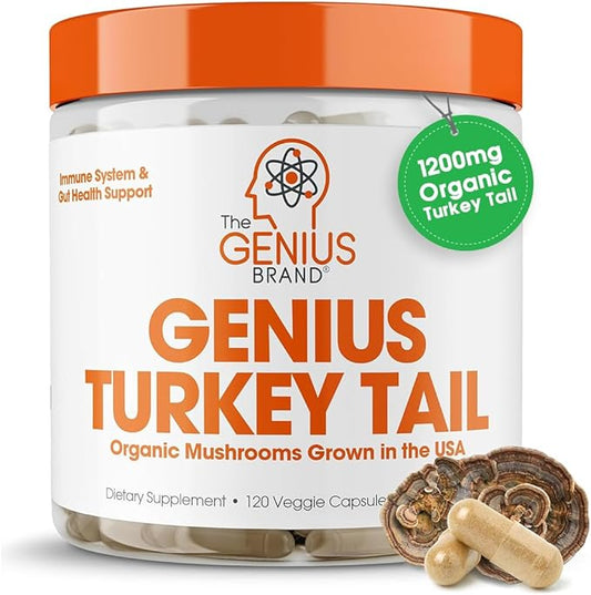 The Genius Brand - Genius Turkey Tail Supplement Capsules – Organic, Comprehensive Digestive and Gut Health Support – 120 Capsules